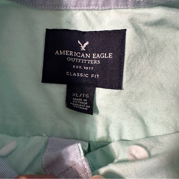 American Eagle men's size XL light green button down long sleeve shirt - Picture 3 of 4